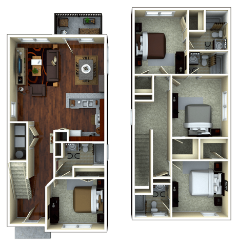 A 3D image of the 4BR/4BA – Artisan Elite floorplan, a 1703 squarefoot, 4 bed / 4 bath unit