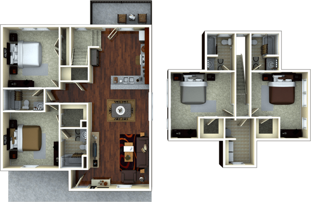 A 3D image of the 4BR/4BA – Thornberry Elite Tech floorplan, a 1642 squarefoot, 4 bed / 4 bath unit