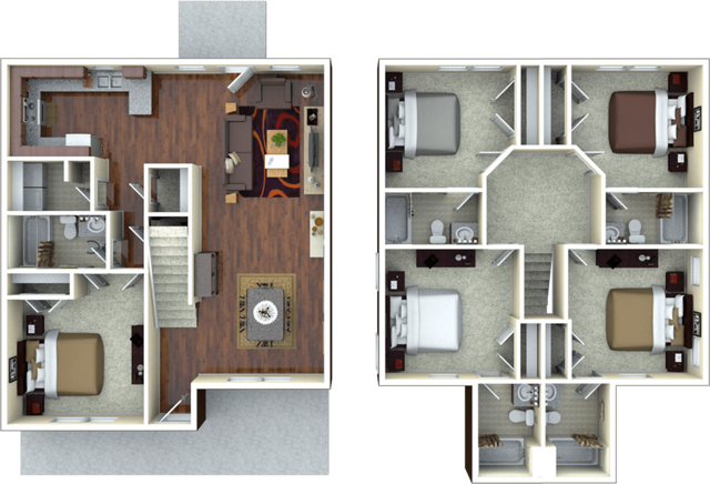 A 3D image of the 5BR/5BA – Magnolia Elite floorplan, a 2166 squarefoot, 5 bed / 5 bath unit