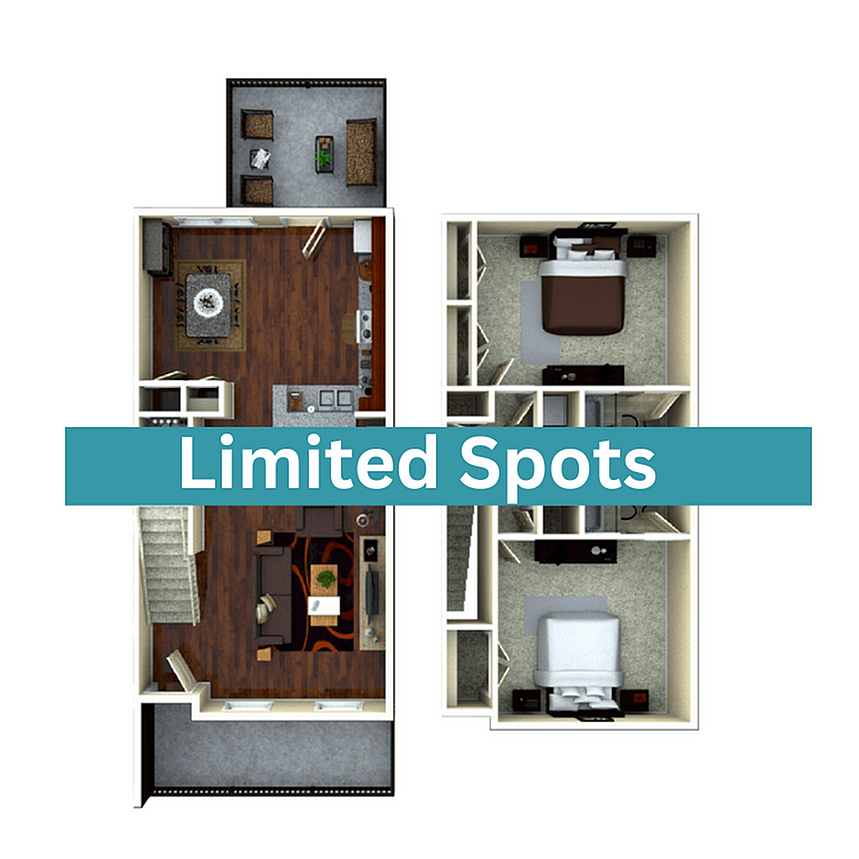 A 3D image of the 2BR/2BA – Birchmore Elite Tech floorplan, a 1251 squarefoot, 2 bed / 2 bath unit