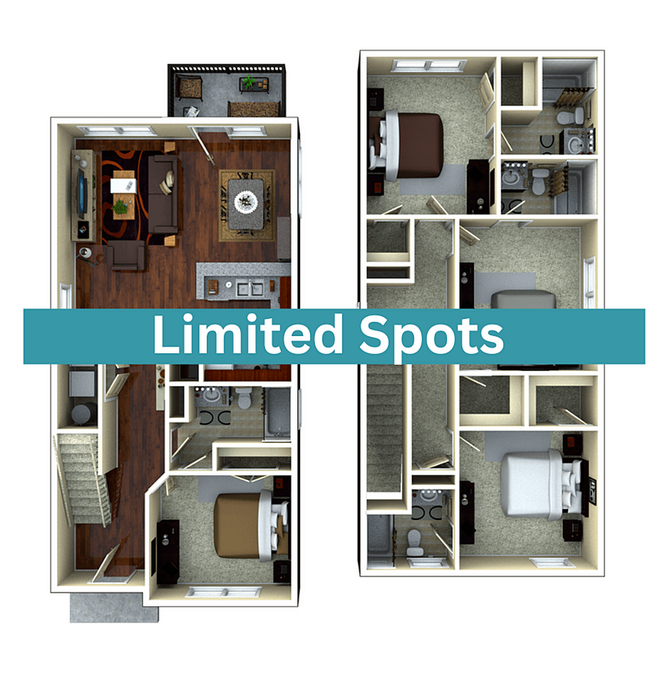 A 3D image of the 4BR/4BA – Artisan Elite Tech floorplan, a 1703 squarefoot, 4 bed / 4 bath unit