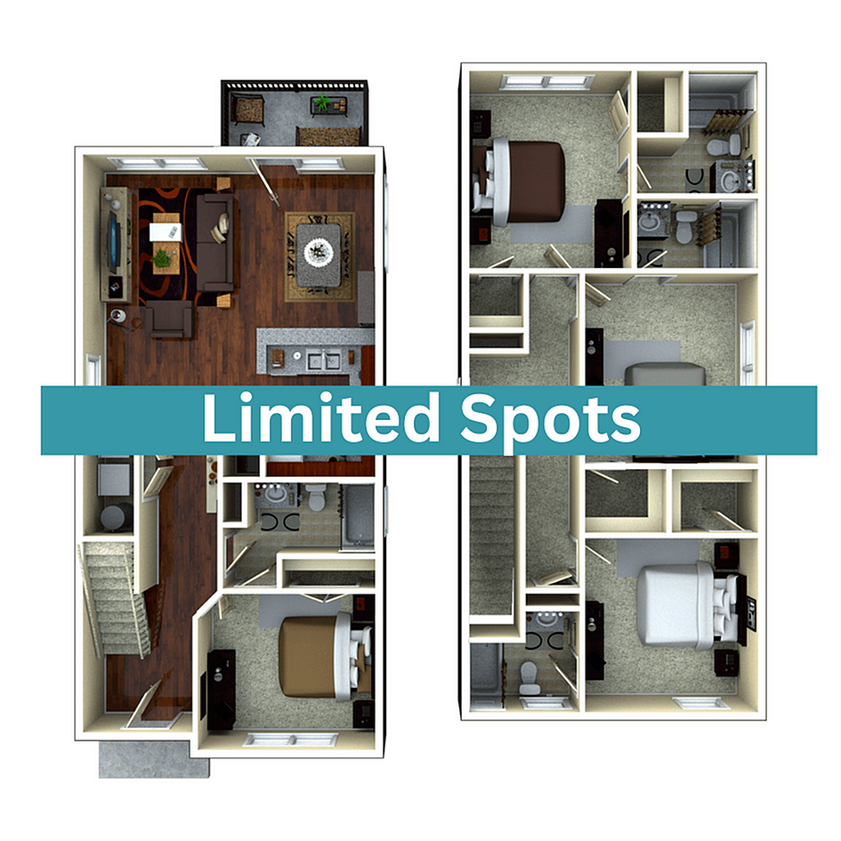 A 3D image of the 4BR/4BA – Artisan Elite floorplan, a 1703 squarefoot, 4 bed / 4 bath unit