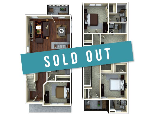 A 3D image of the 4BR/4BA – Bloomfield Elite Tech floorplan, a 1703 squarefoot, 4 bed / 4 bath unit