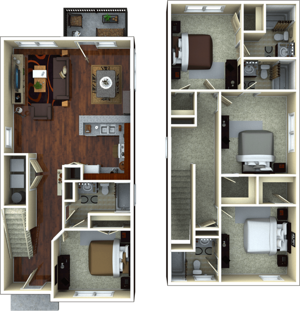 A 3D image of the 4BR/4BA – Artisan Elite Tech floorplan, a 1703 squarefoot, 4 bed / 4 bath unit