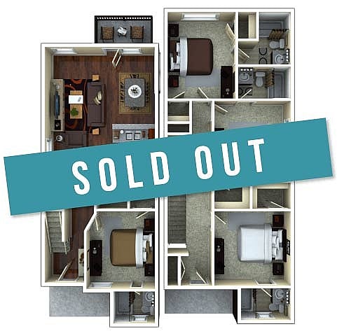 A 3D image of the 4BR/4.5BA – Springmore Elite Tech floorplan, a 1703 squarefoot, 4 bed / 4.5 bath unit