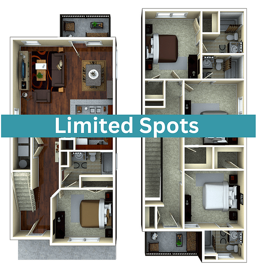 A 3D image of the 4BR/4.5BA – Springmore Elite floorplan, a 1703 squarefoot, 4 bed / 4.5 bath unit