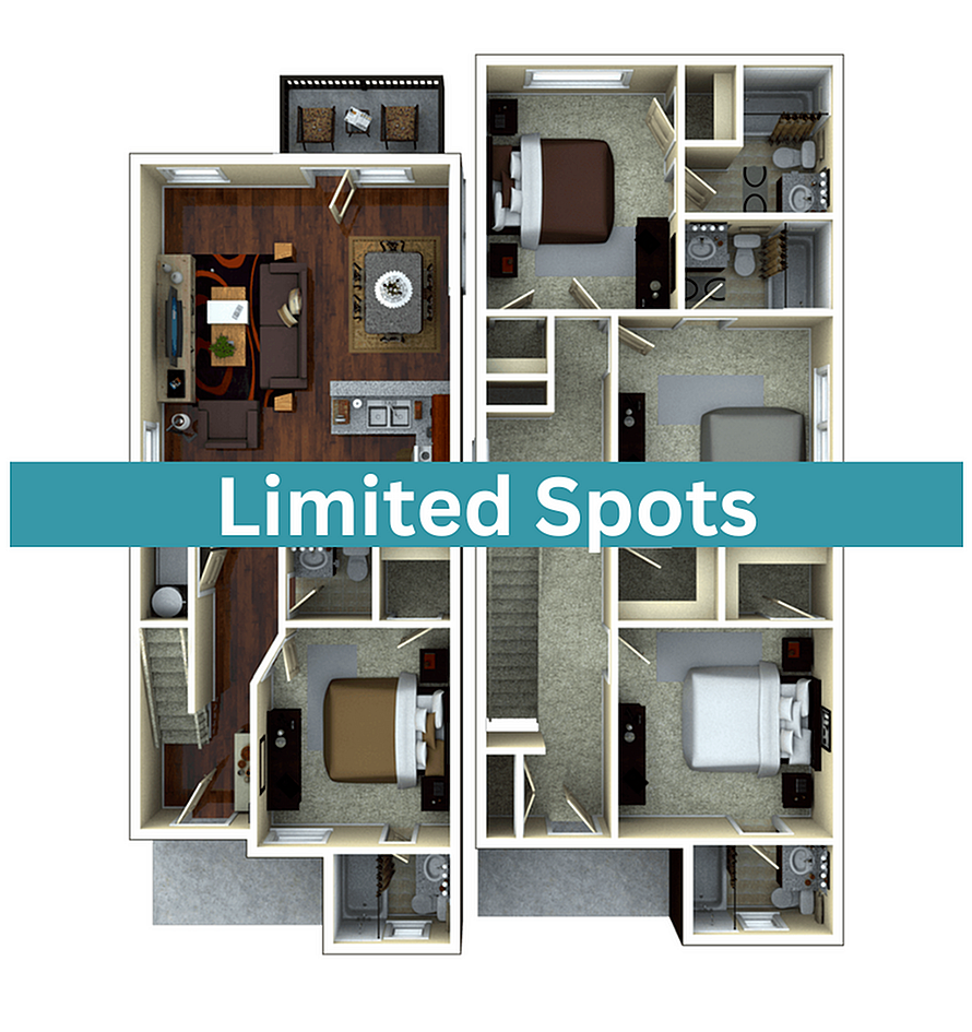 A 3D image of the 4BR/4BA – Bloomfield Elite Tech floorplan, a 1703 squarefoot, 4 bed / 4 bath unit