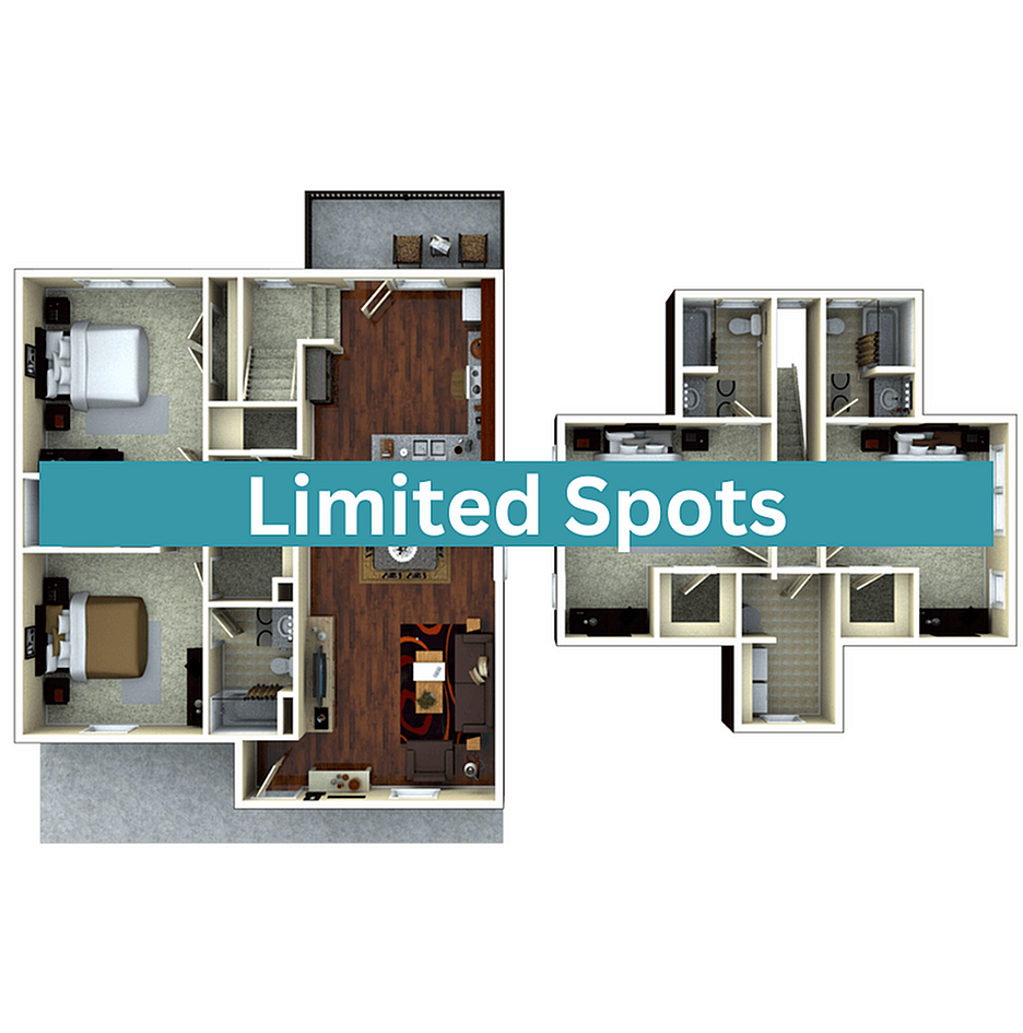 A 3D image of the 4BR/4BA – Thornberry Elite Tech floorplan, a 1642 squarefoot, 4 bed / 4 bath unit