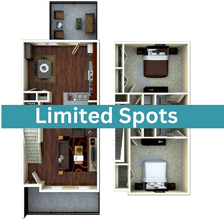 A 3D image of the 2BR/2BA – Birchmore Elite Tech floorplan, a 1251 squarefoot, 2 bed / 2 bath unit