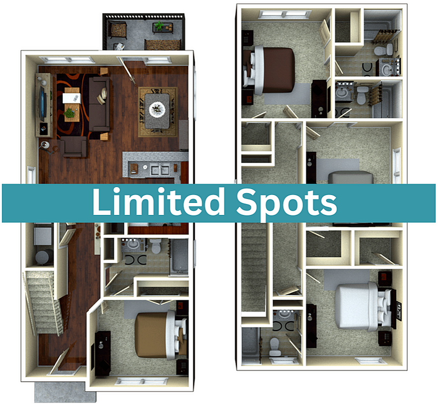 A 3D image of the 4BR/4BA – Artisan Elite floorplan, a 1703 squarefoot, 4 bed / 4 bath unit