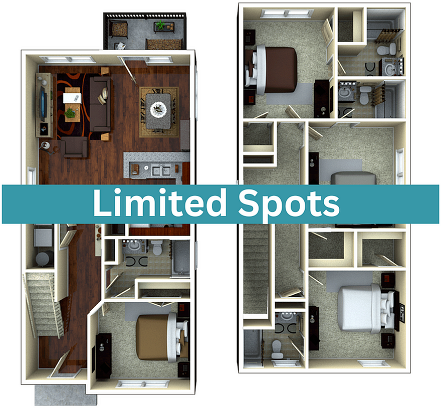 A 3D image of the 4BR/4BA – Artisan Elite Tech floorplan, a 1703 squarefoot, 4 bed / 4 bath unit