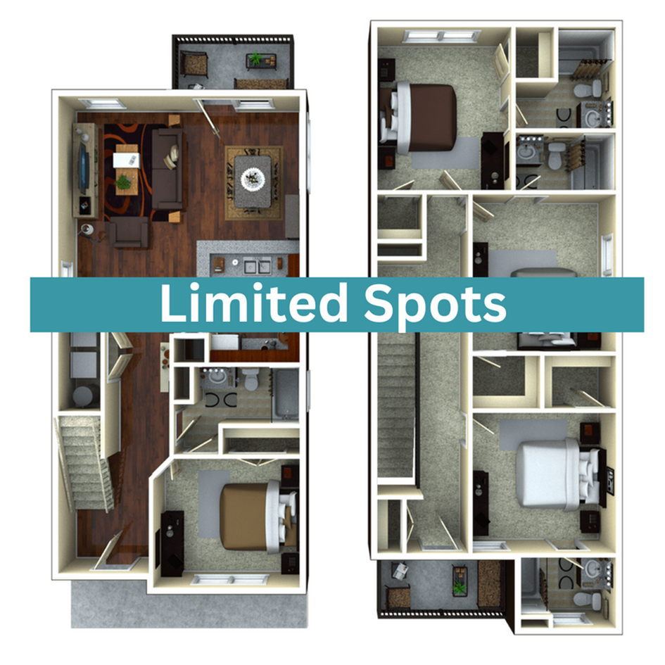 A 3D image of the 4BR/4.5BA – Springmore Elite Tech floorplan, a 1703 squarefoot, 4 bed / 4.5 bath unit