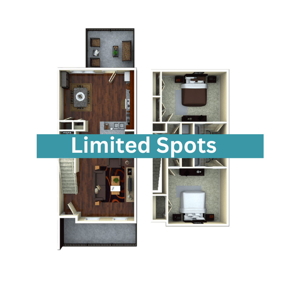 A 3D image of the 2BR/2BA – Birchmore Elite Tech floorplan, a 1251 squarefoot, 2 bed / 2 bath unit