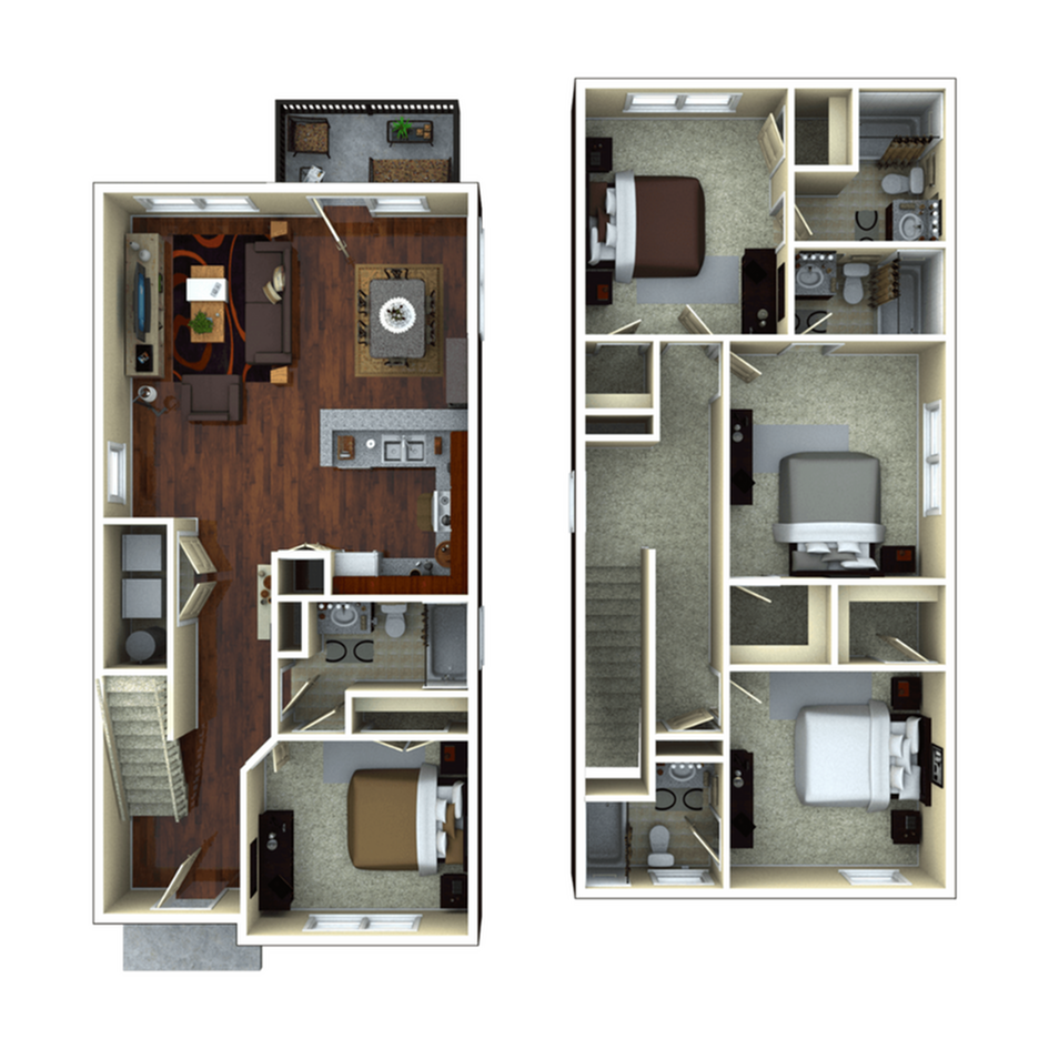 A 3D image of the 4BR/4BA – Artisan Elite Tech floorplan, a 1703 squarefoot, 4 bed / 4 bath unit
