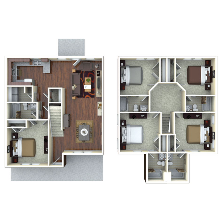 A 3D image of the 5BR/5BA – Magnolia Elite Tech floorplan, a 2166 squarefoot, 5 bed / 5 bath unit